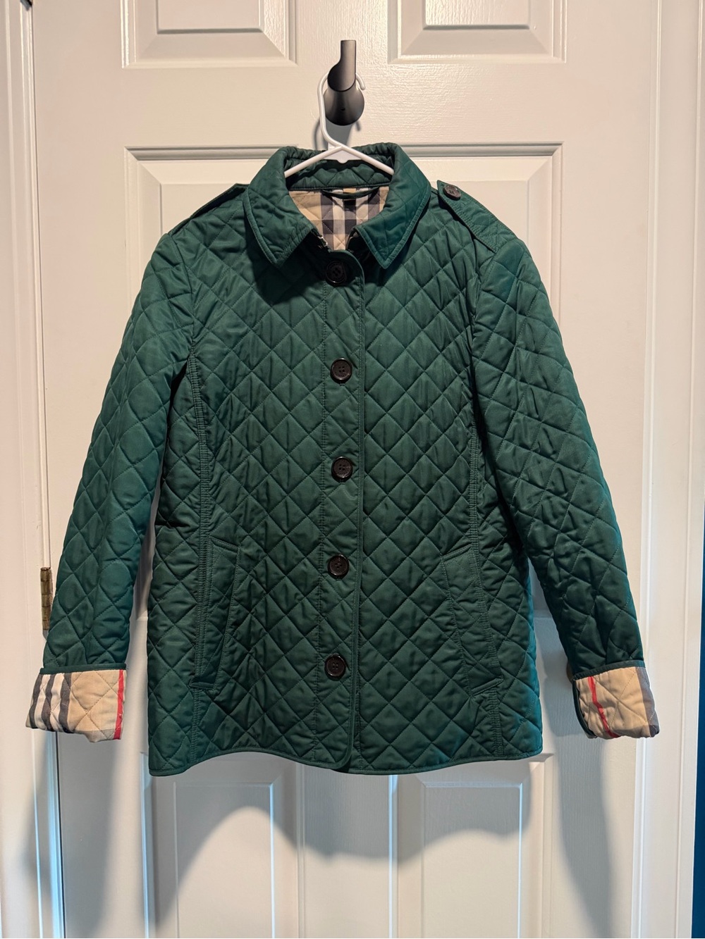 Burberry Quilted Green Jacket with Button Front